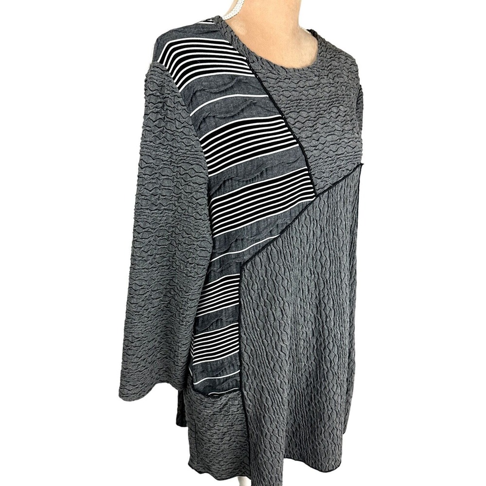 I.C. By Connie K Tunic Top Womens XL‎ Textured Mixed Media 3/4 Sleeve Lagenlook